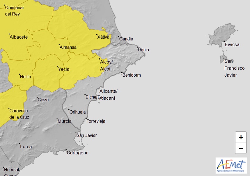 L'interior d'Alacant estarà demà en alerta per baixes temperatures